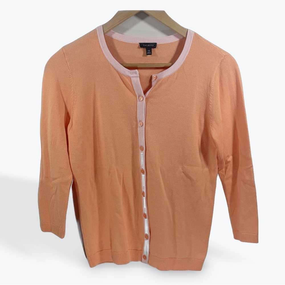 Talbots Vibrant Orange Women's XS Buttoned Cardigan 3/4 length sleeve